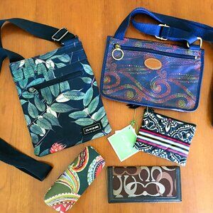 5 Various Bags, Eyeglass Case, & Check Book Cover Fossil, Coach, Vera Bradley